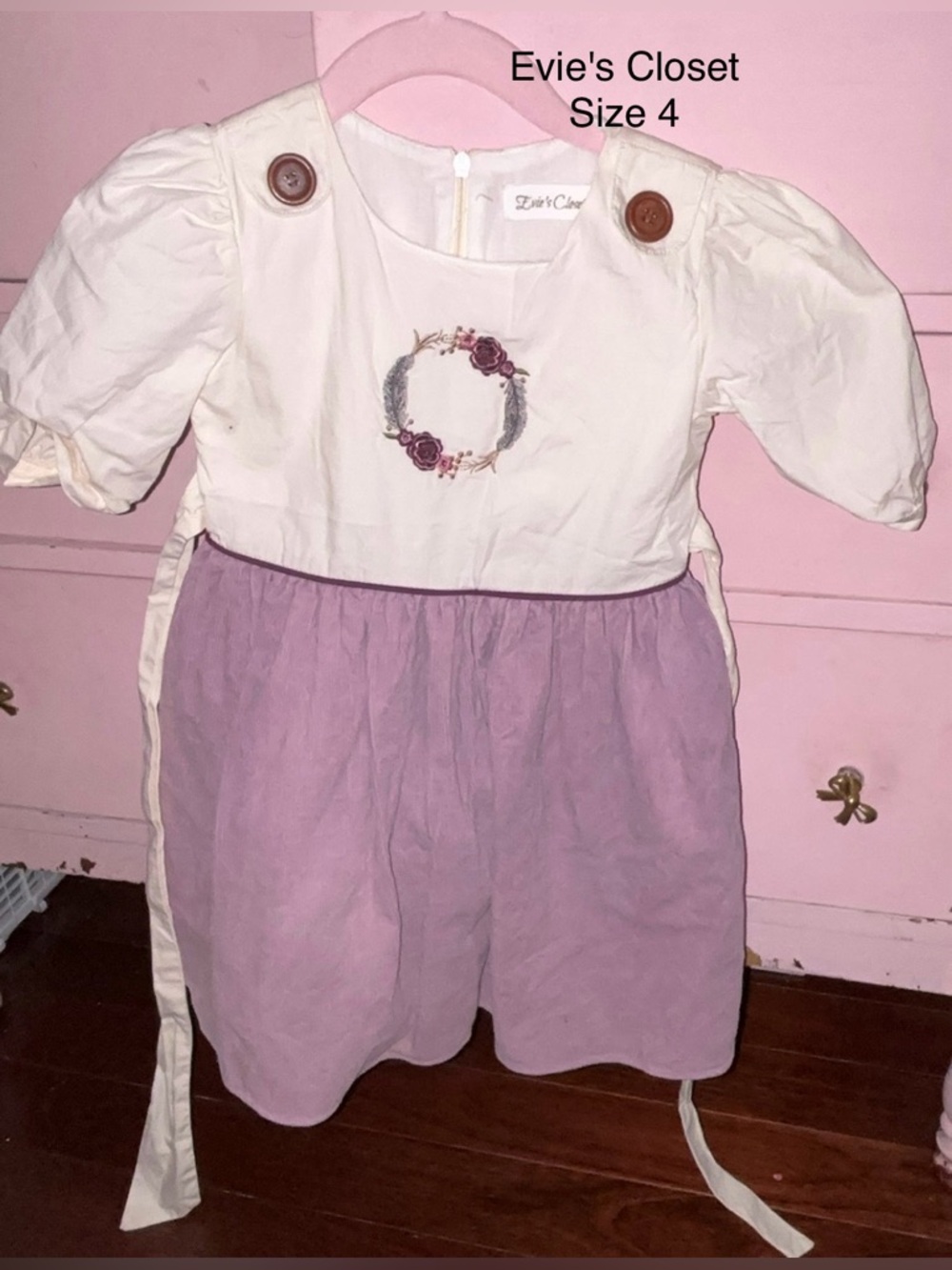 Girls' Cream & Lavender Casual Dress - Size 4